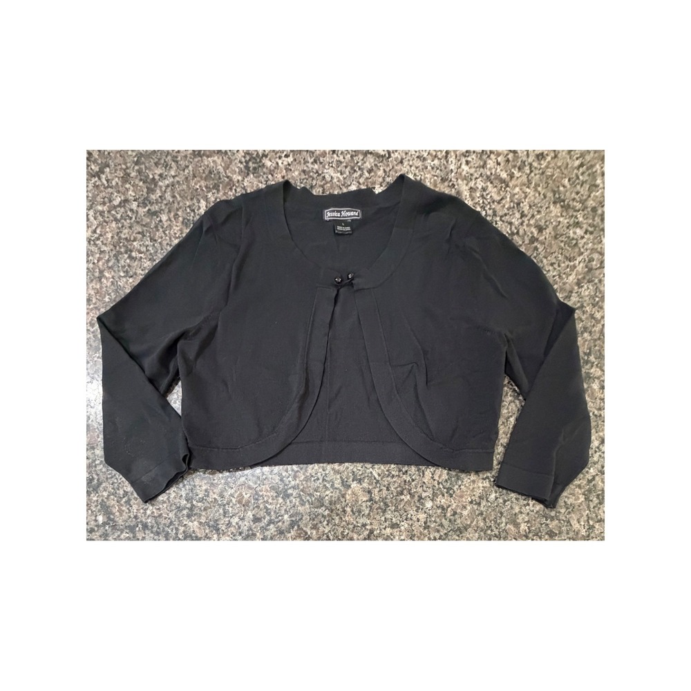Jessica Howard Womens Black Cropped Bolero Shrug Cardigan Knit‎ Top 63457 Size L